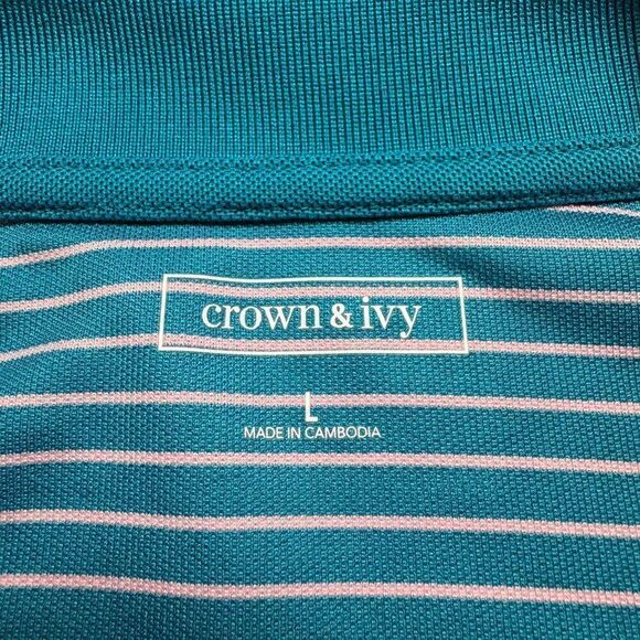 Crown & Ivy Shirt Mens Large Blue Pink Striped Long Sleeve Golf Polo Preppy Camp - Picture 8 of 12